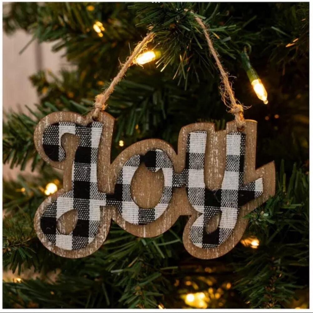JOY Buffalo plaid Christmas Ornament
